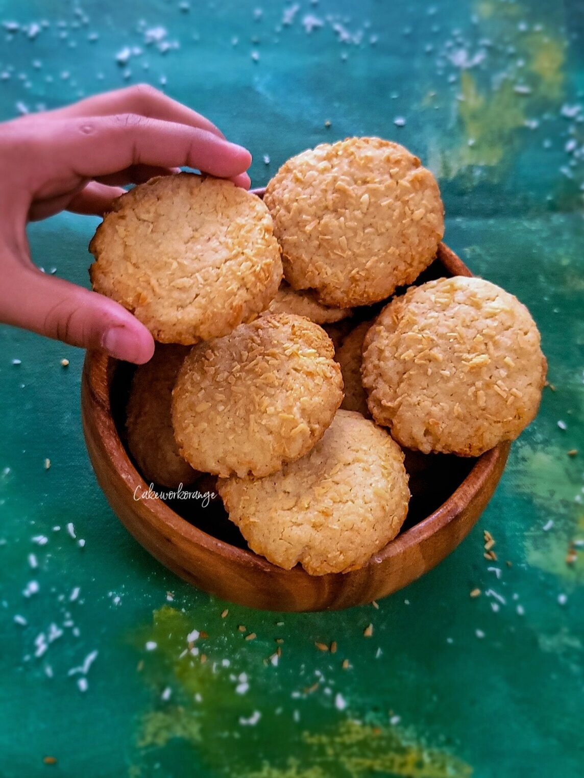 Eggless Coconut Cookies made using dry, desiccated coconut. 