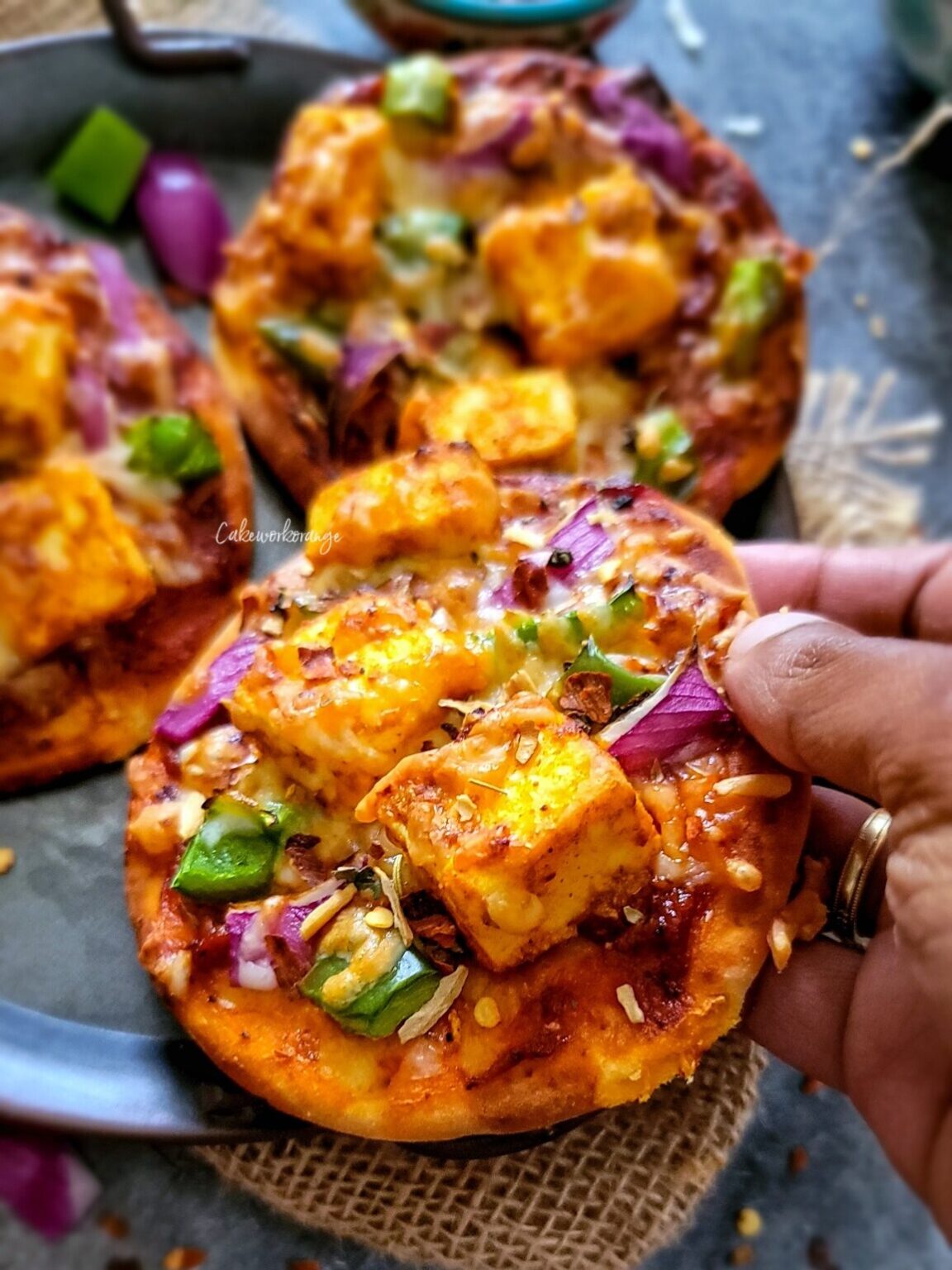 Air Fryer Naan Pizza with Paneer Cakeworkorange