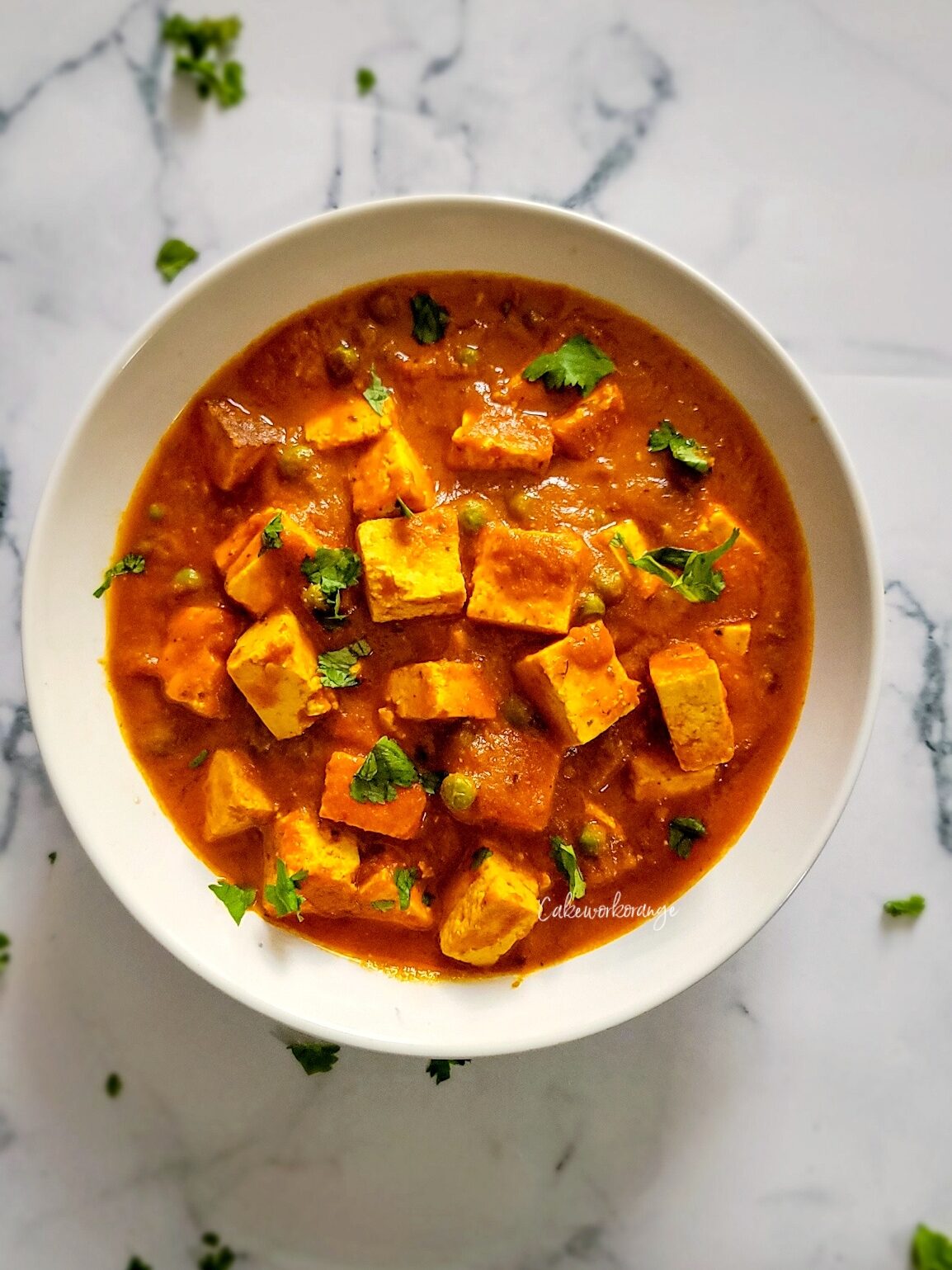 A  bowl of Matar Paneer Gravy made in instant Pot. 