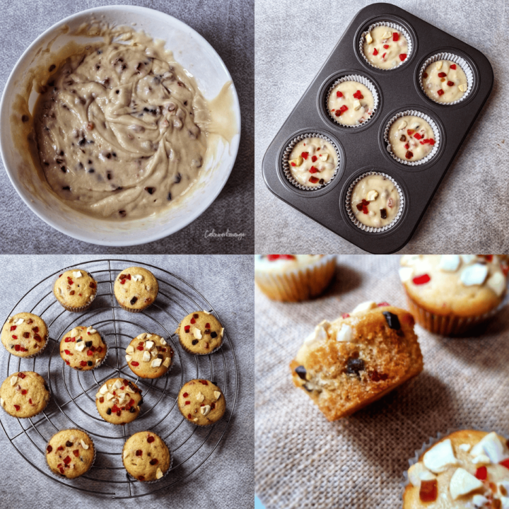 Moist Eggless Tutti Frutti Muffins with Yogurt - Cakeworkorange