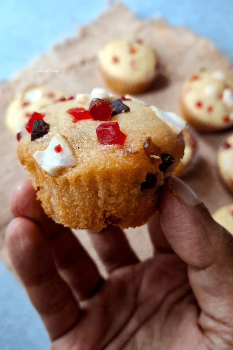 Moist Eggless Tutti Frutti Muffins with Yogurt - Cakeworkorange